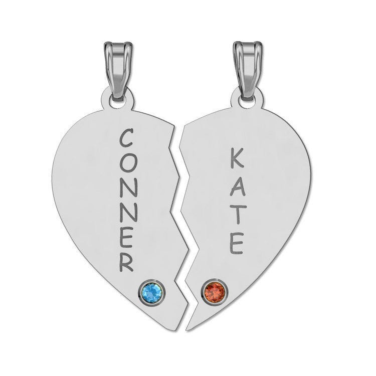 Personalized Couples Square Pendant With Two Birthstones & Names