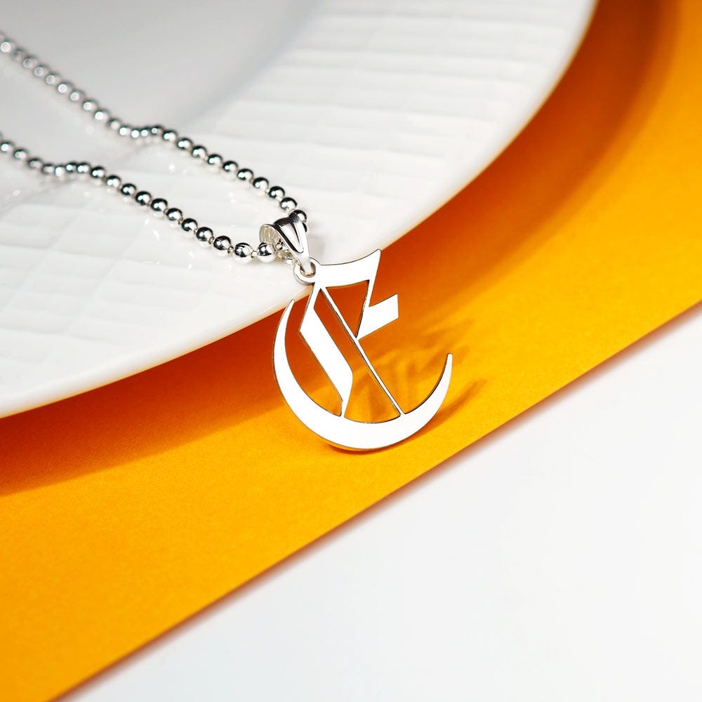 Personalized First Initial Old English Pendant with Paperclip Chain