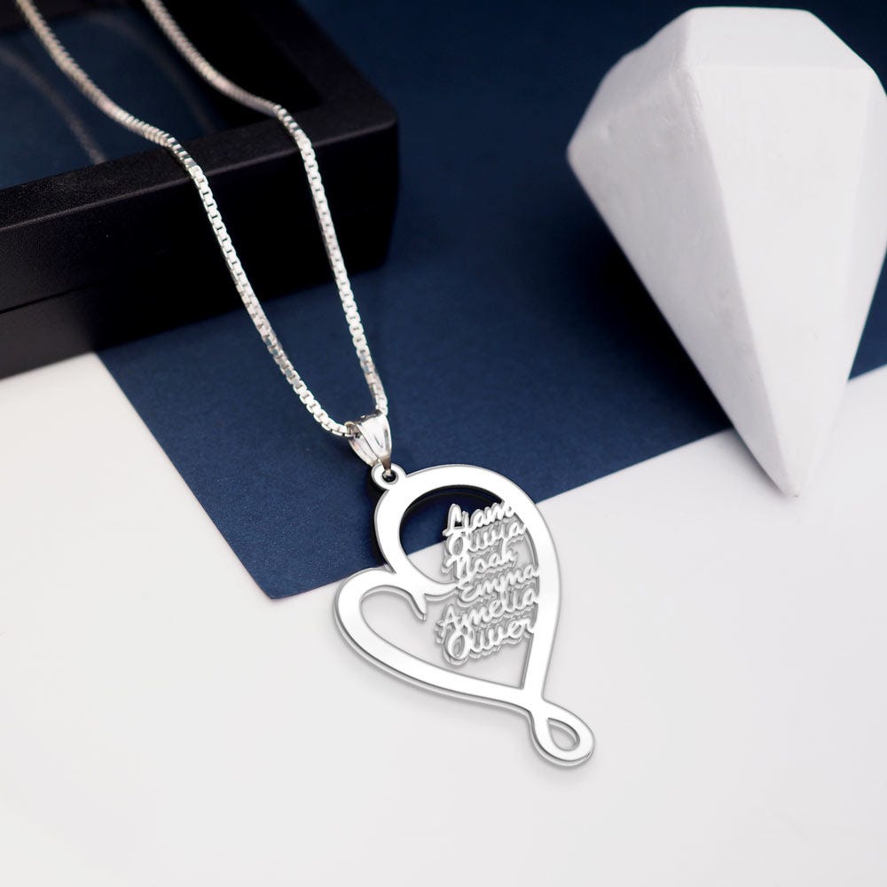 Personalized Family Hugging Heart Pendant with up to 8 Names