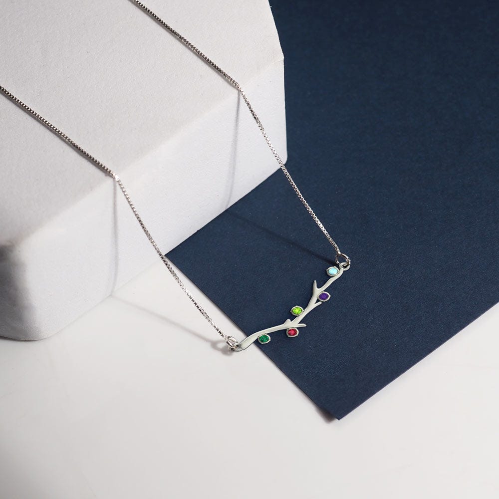 Personalized Family Tree Branch Pendant with up to 6 Birthstones w/ Chain