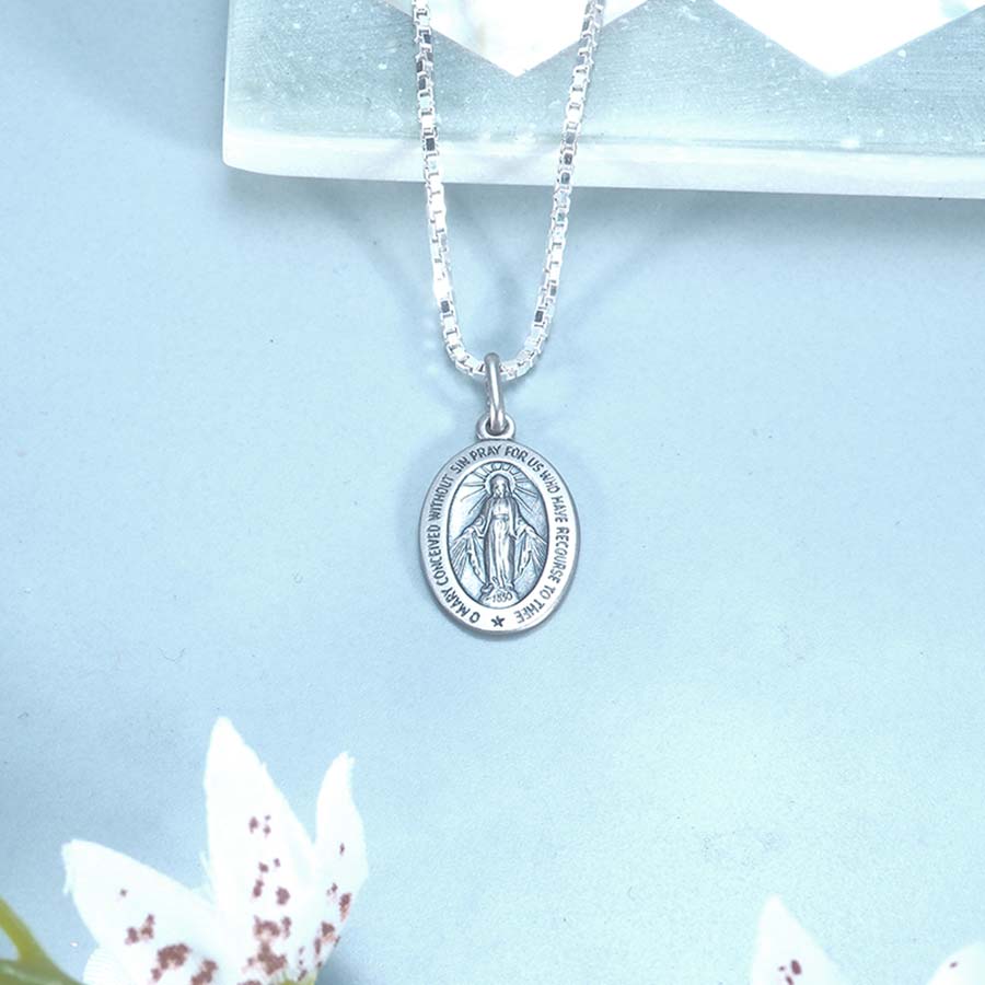 Sterling Silver Antiqued Miraculous Medal Pendant