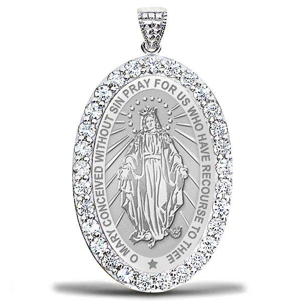 Miraculous Medal "EXCLUSIVE" Double Sided CZ Oval Pendant