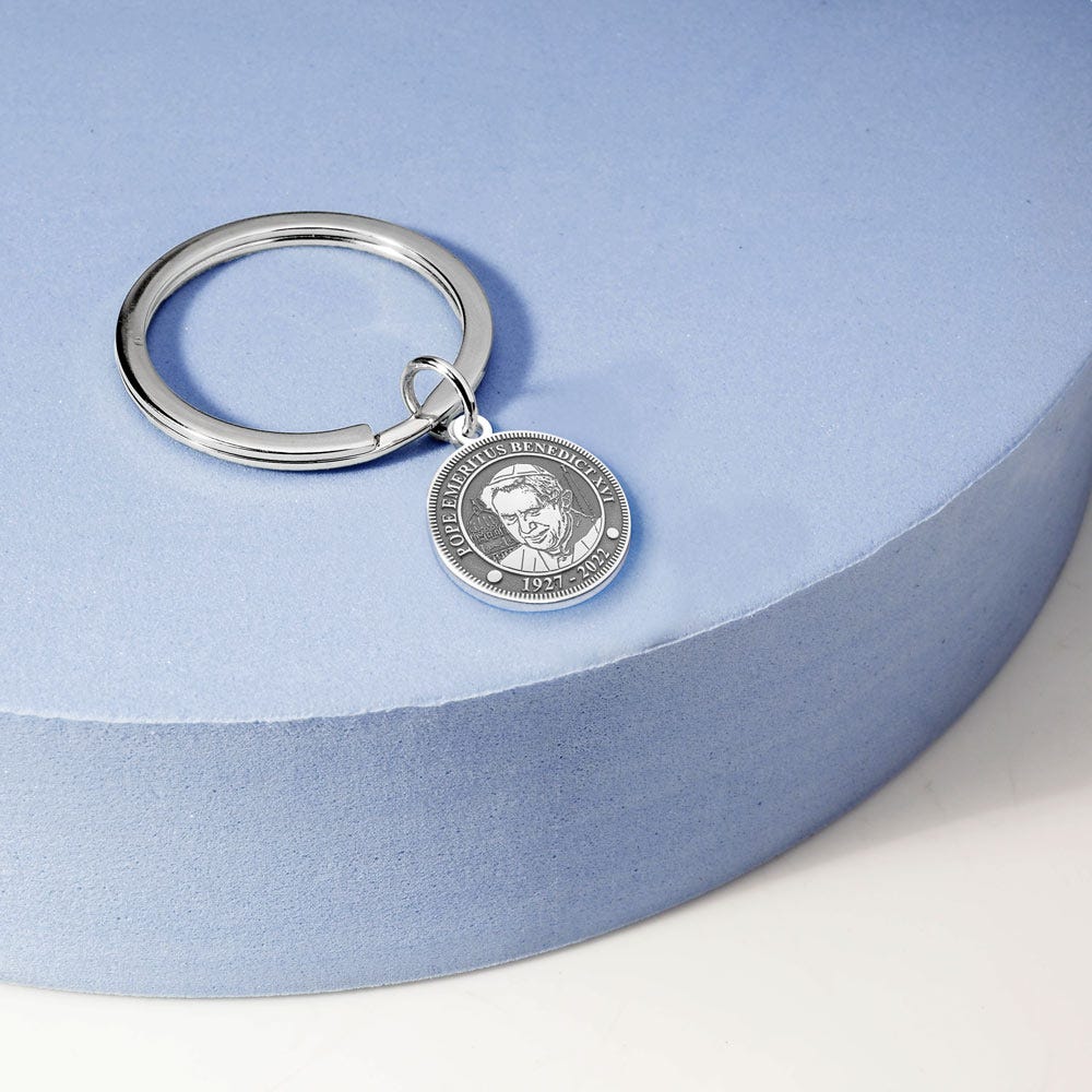 Pope Emeritus Benedict XVI Memorial Commemorative Double-Sided Religous Embossed Keychain