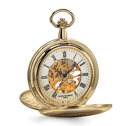 Charles Hubert Gold Tone Two Photo Pocket Watch