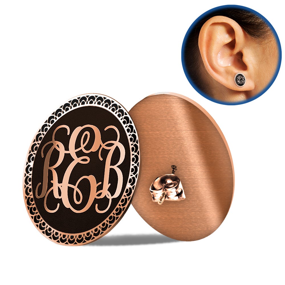 Black Monogram Script Earrings
