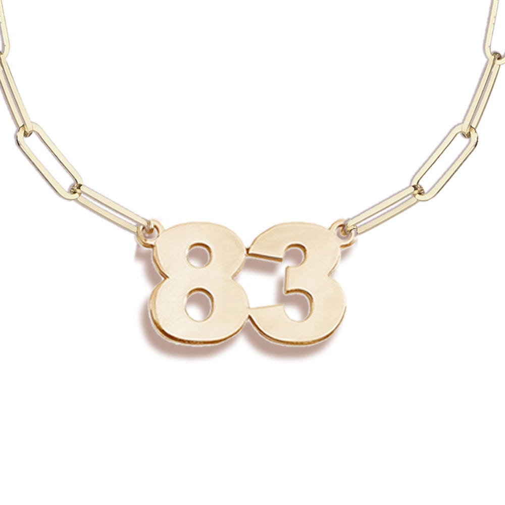 High Polished Number Woman's Necklace with 16 Inch Paperclip Chain