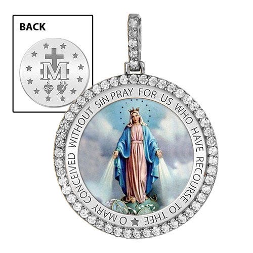 Large Miraculous Medal Diamond Round Religious Medal - "EXCLUSIVE"