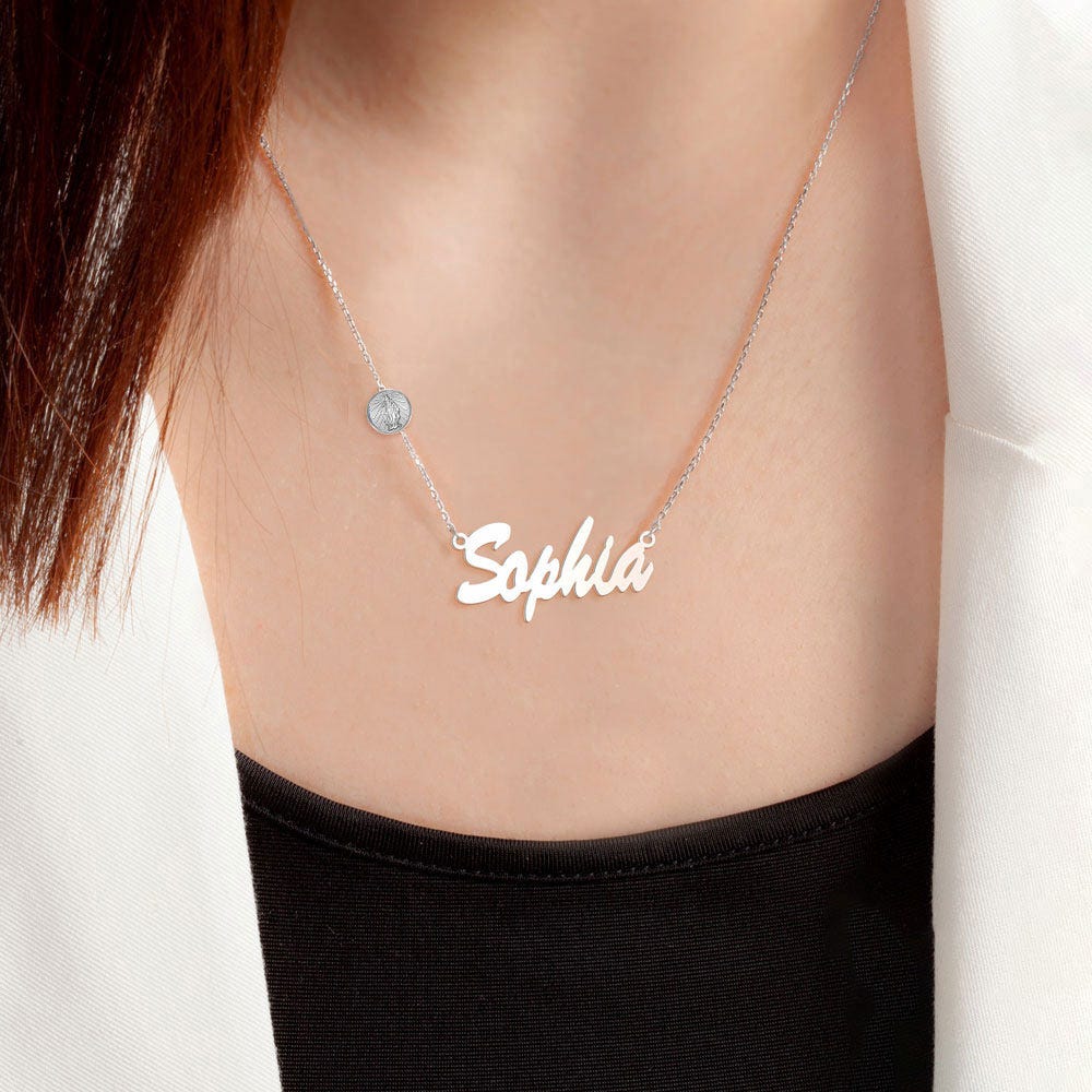 Virgin Mary (Miraculous Medal) Custom Name Necklace