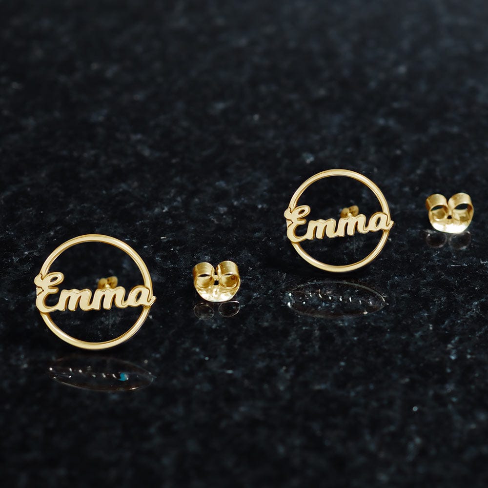 Circle Name Script Earrings