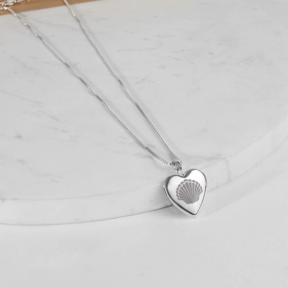 Sterling Silver Seashell Heart Photo Locket