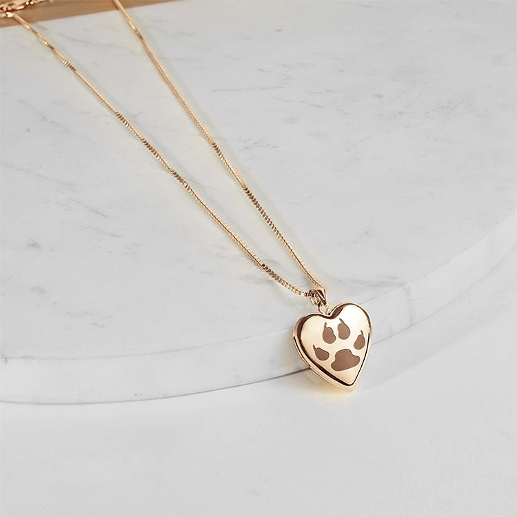14k Gold Filled Cat Paw Print Heart Photo Locket