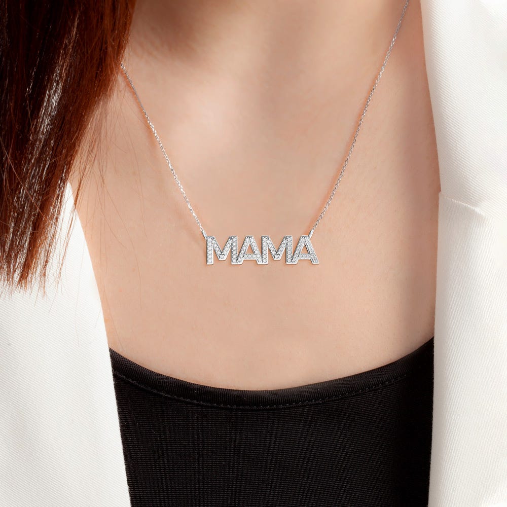 14K Gold MAMA Diamond Name Necklace with 18 Inch Chain Included