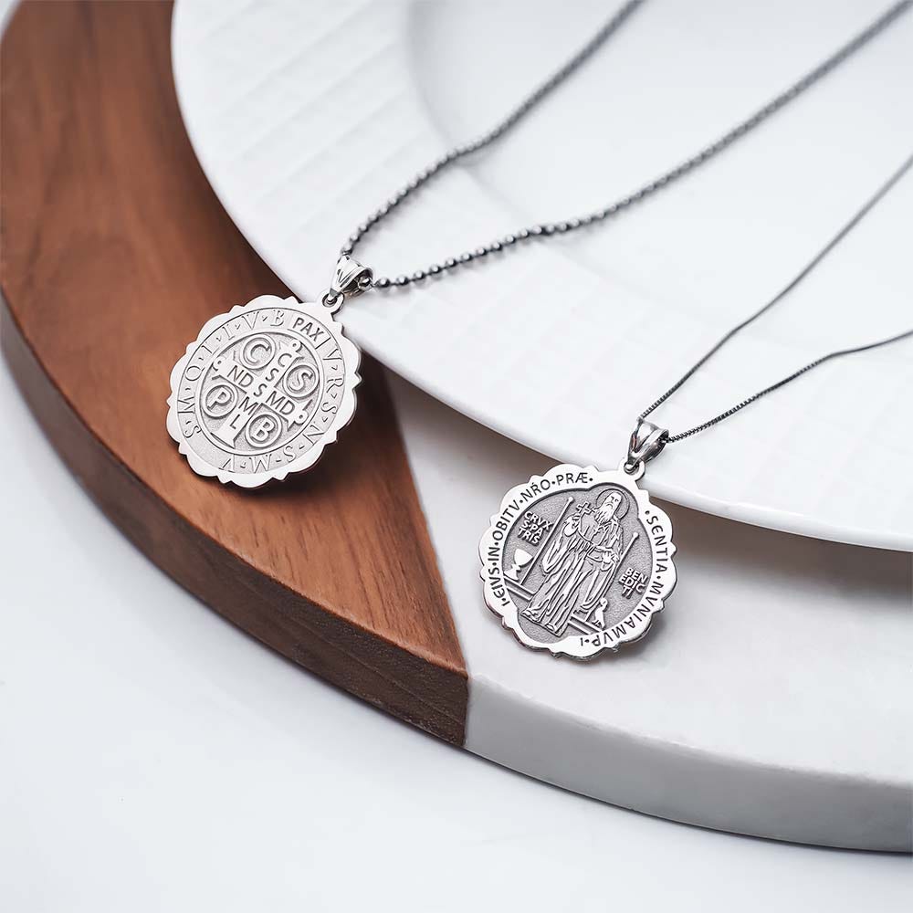 Saint Benedict Scalloped Round Religious Medal "EXCLUSIVE"