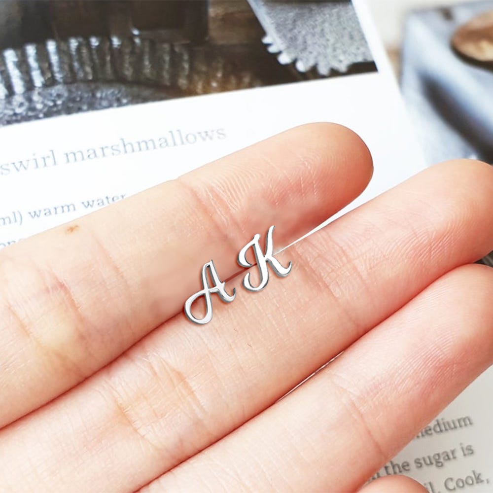 Pair of Initial Script Stud Earrings