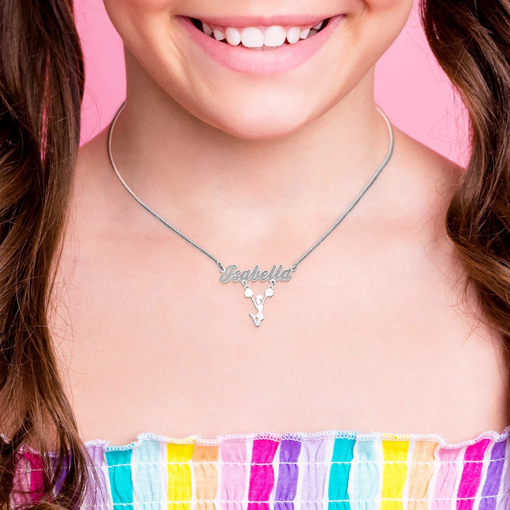 Script Name Necklace with Cheerleader Charm
