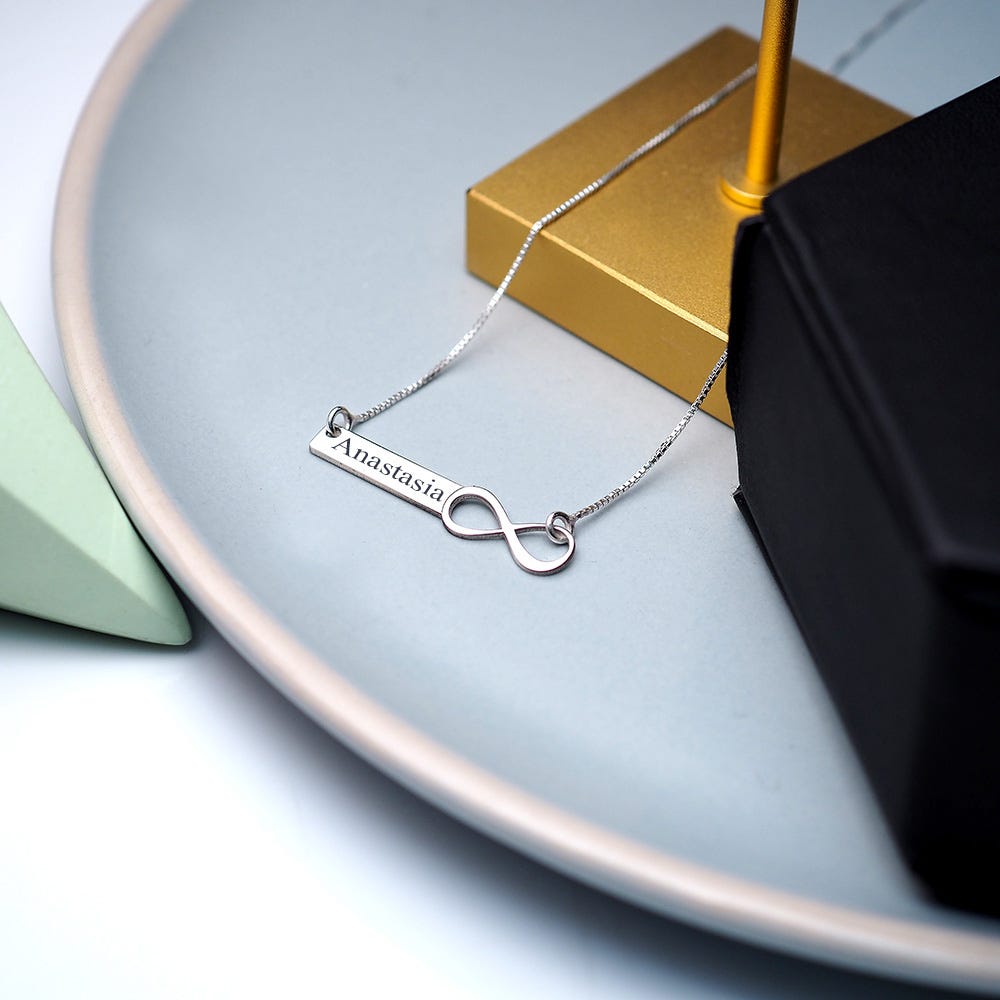 Personalized Infinity Name Bar Necklace w/ Chain Included