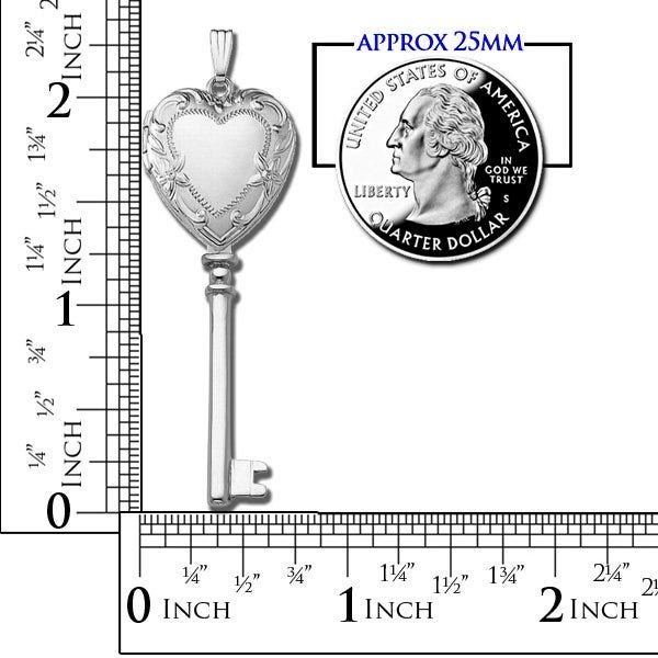 14k White Gold Key Heart Photo Locket