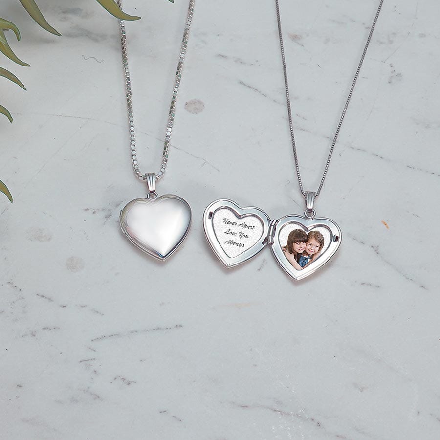 14K White Gold Small Heart Photo Locket