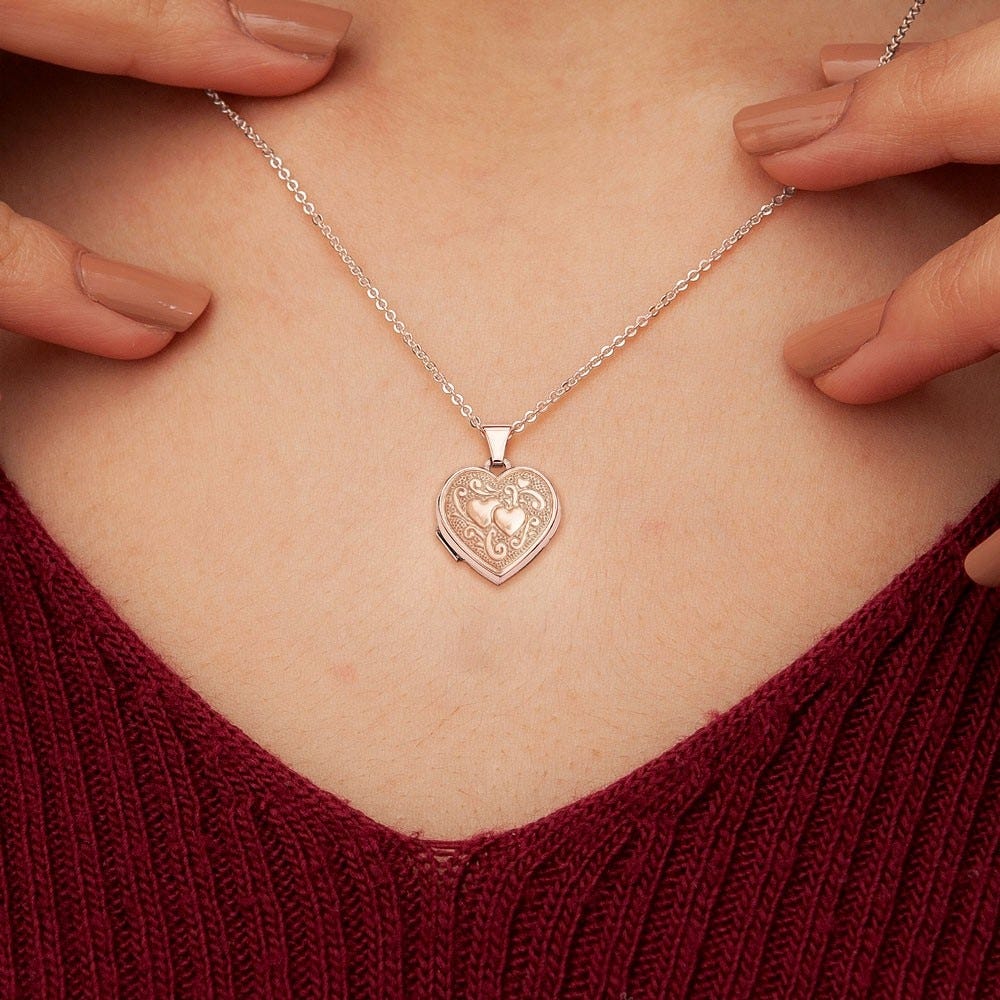 14k Rose Gold Double Heart Photo Locket