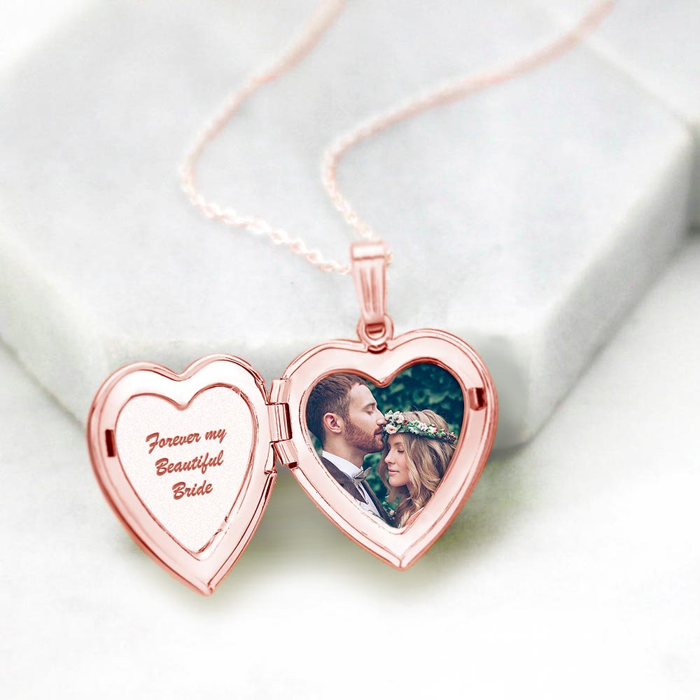 Rose Gold Plated Fancy Script Heart Photo Locket