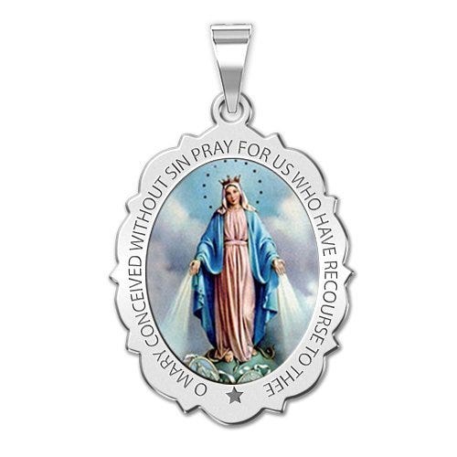 Miraculous Medal Scalloped Oval Color "EXCLUSIVE"