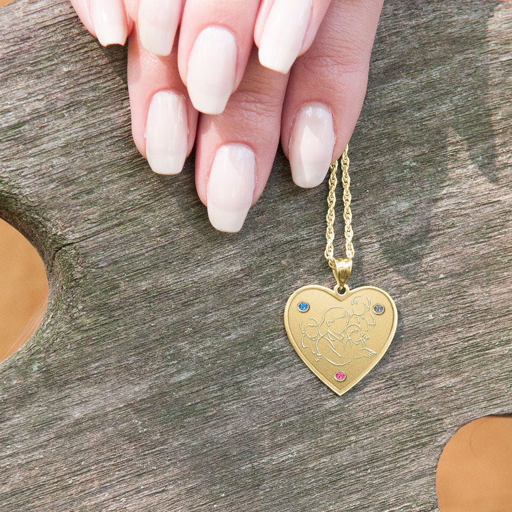 Mother with Three Sons - Heart Pendant with Birthstones