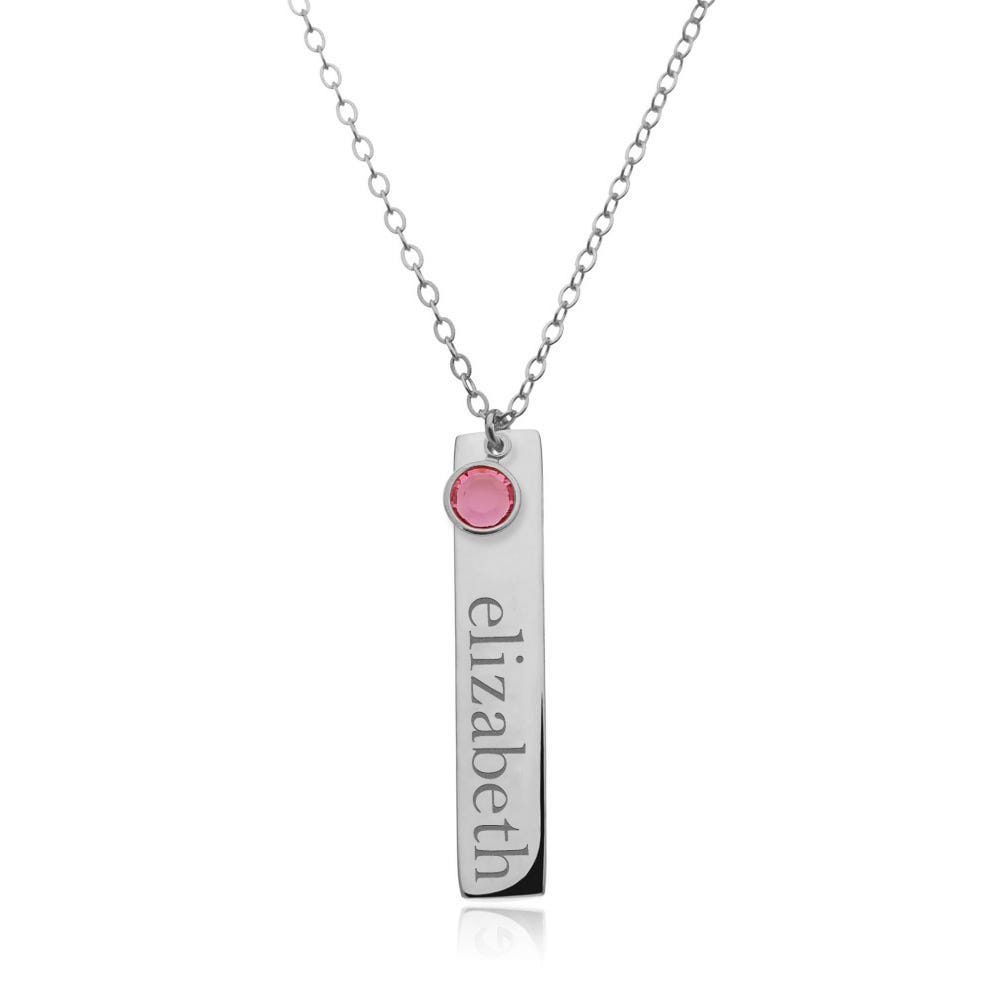 Personalized Vertical Name Bar with Birthstone Charm & 18" Chain