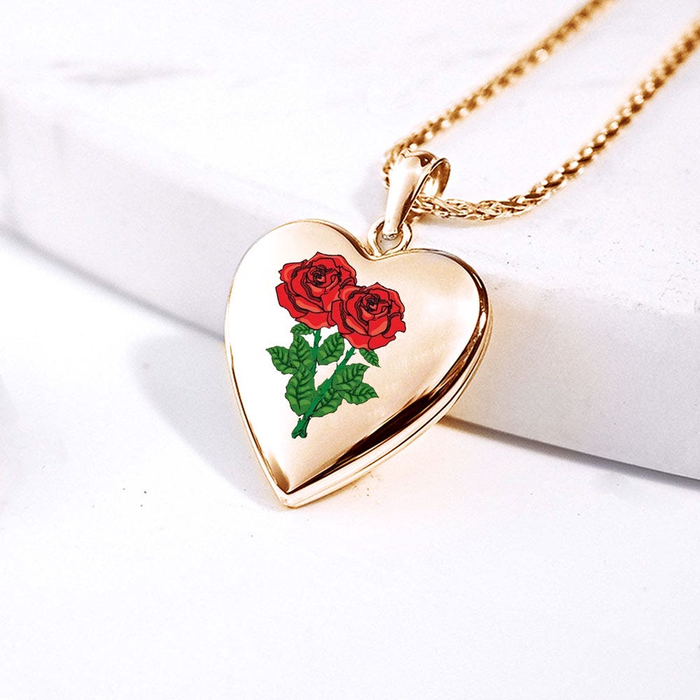 14K Gold Filled Double Rose Heart Photo Locket