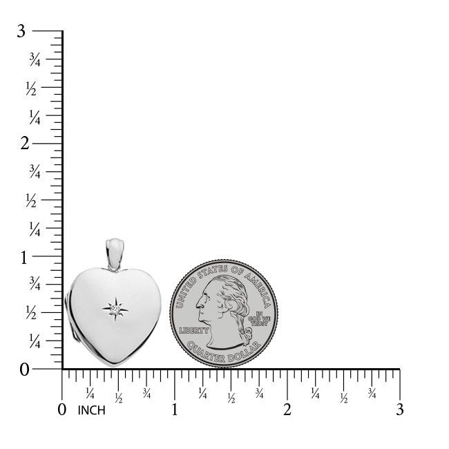Sterling Silver Diamond Heavy Weight Heart Photo Locket