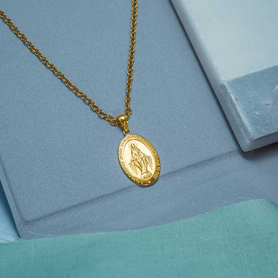 14K Yellow Gold Oval Miraculous Medal
