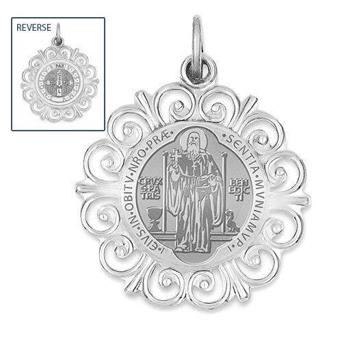 Saint Bendedict Double Sided Round Filigree Religious Medal  "EXCLUSIVE"