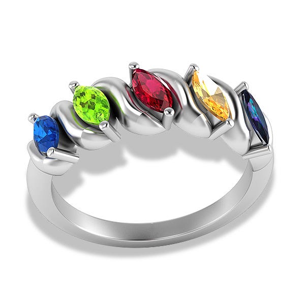 5 Marquise Shaped Birthstone Mother's Personalized Ring