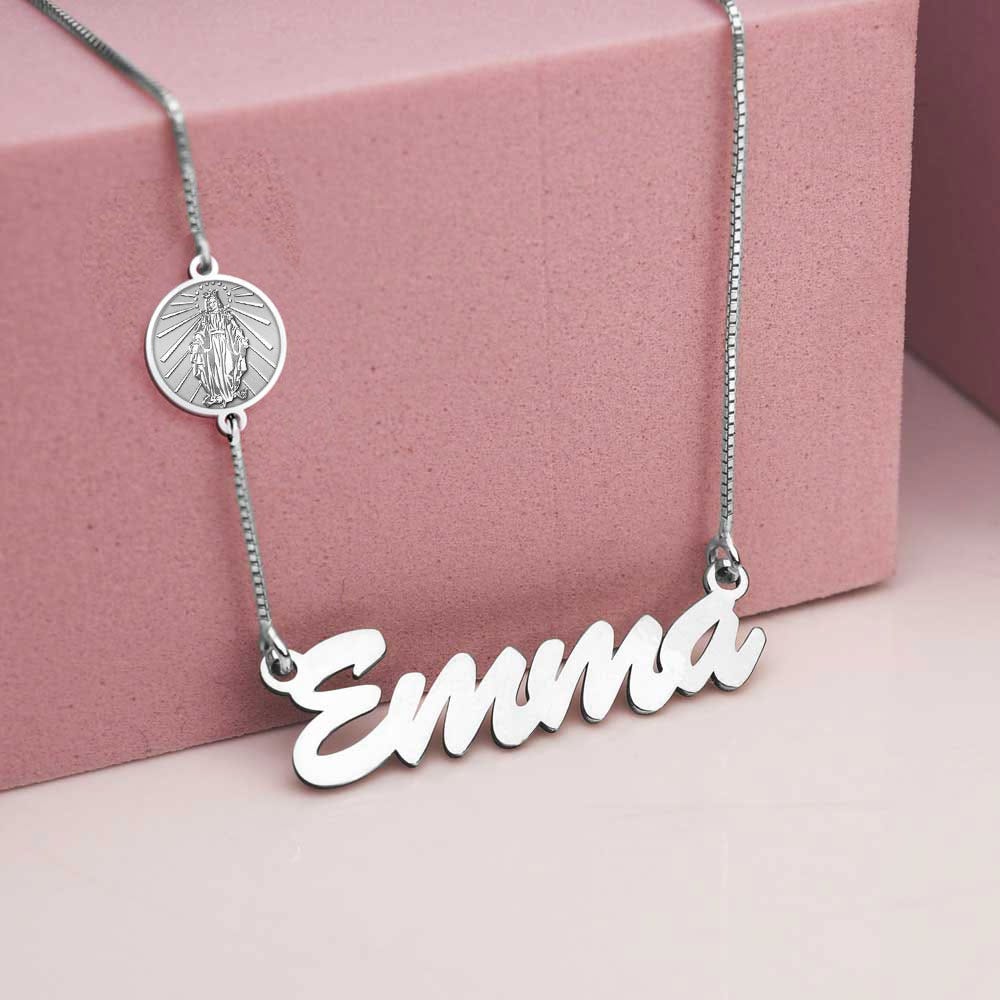 Virgin Mary (Miraculous Medal) Custom Name Necklace