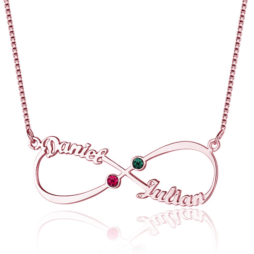 Infinity Name Necklace w/ 2 Names & Birthstones
