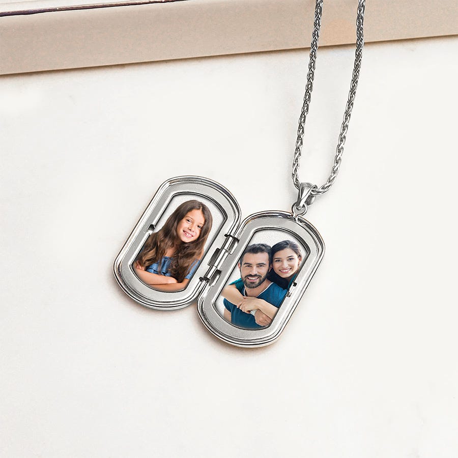Sterling Silver Cross Dog Tag Photo Locket