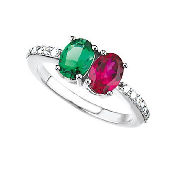 Mother's Ring with Two Birthstones and Diamonds