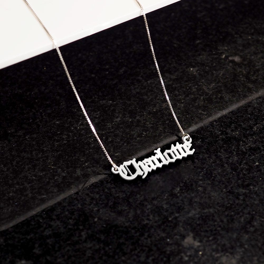 Personalized First Name Old English Pendant with Paperclip Chain