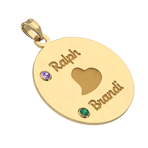 Personalized Couples Round Pendant With Two Birthstones & Names