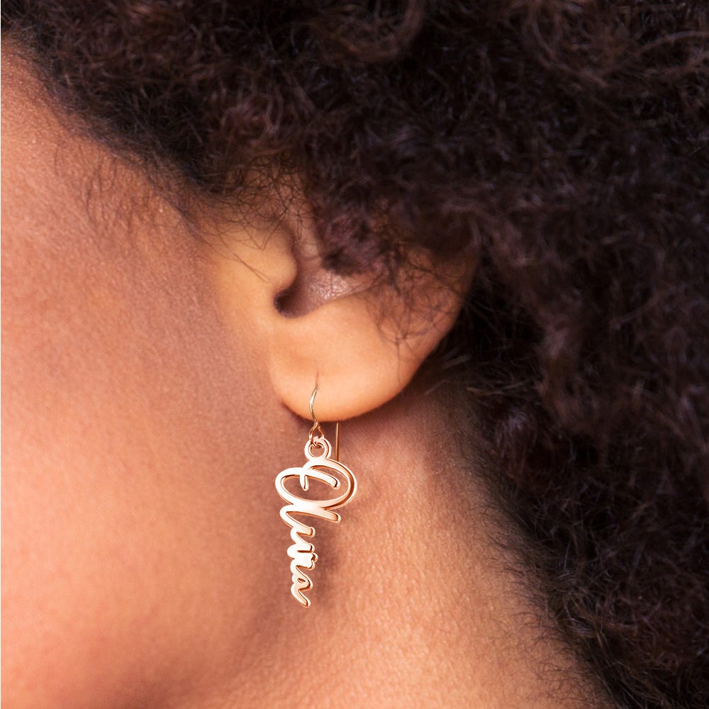 Pair Of Modern Script Name Dangle Earrings