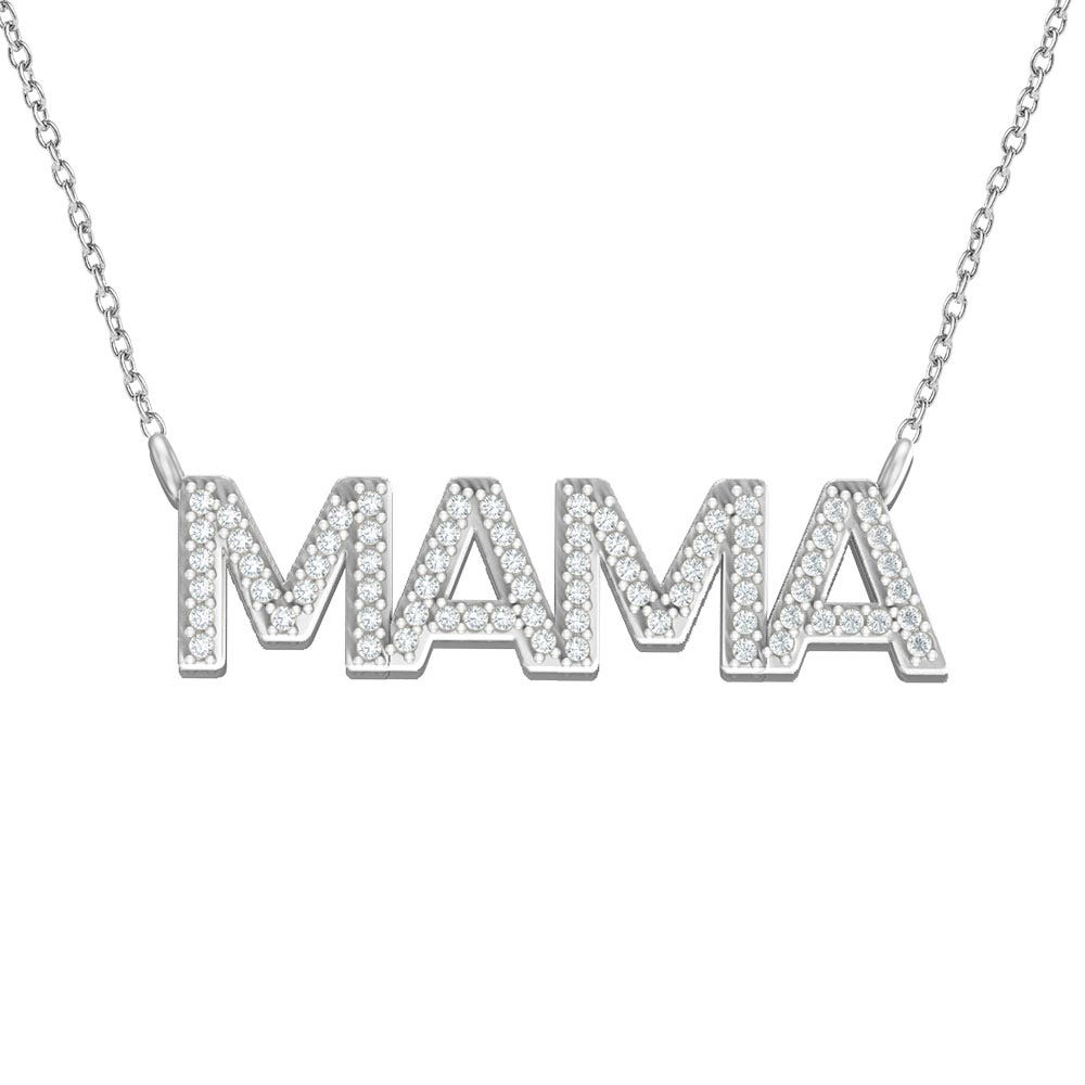 14K Gold MAMA Diamond Name Necklace with 18 Inch Chain Included