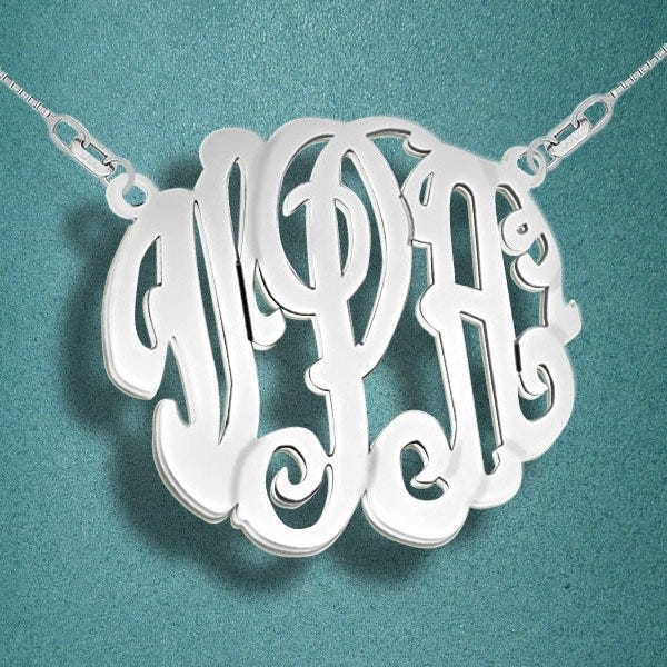 Round Fancy Script Monogram 3 Letter Cut-Out Pendant