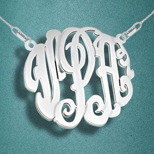 Round Fancy Script Monogram 3 Letter Cut-Out Pendant