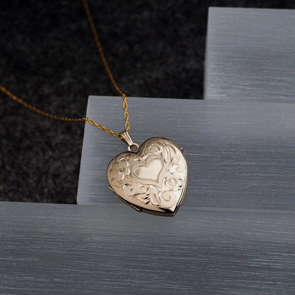 Yellow Gold 2 Photo Floral Heart Photo Locket