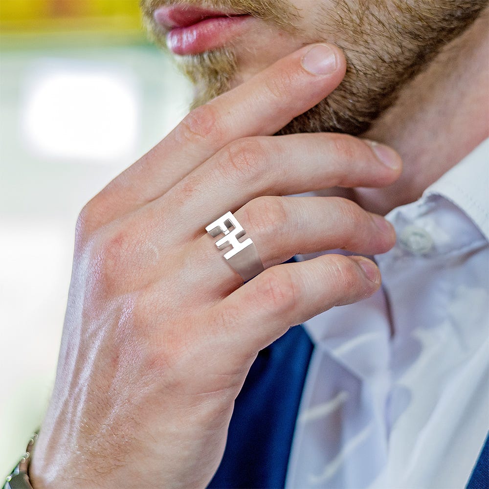 Men's Personalized Two Initial Block Style Ring