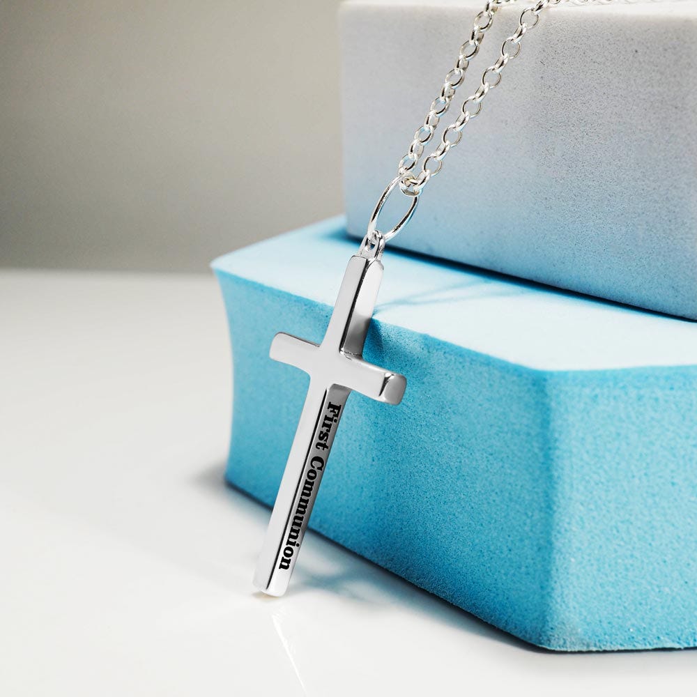 Unisex Personalized Cross Necklace Engraved Pendant w/ 18 Inch Chain