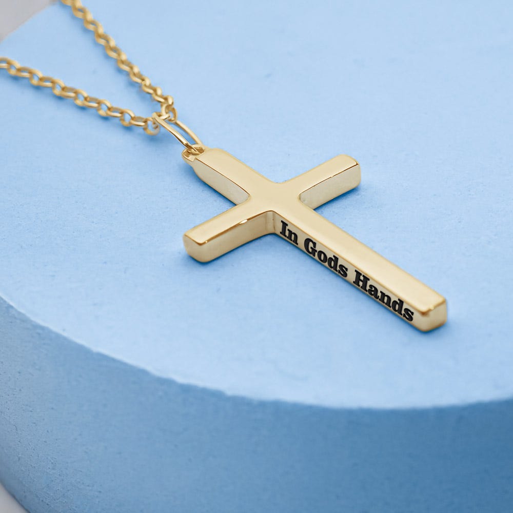 Unisex Personalized Cross Necklace Engraved Pendant w/ 18 Inch Chain