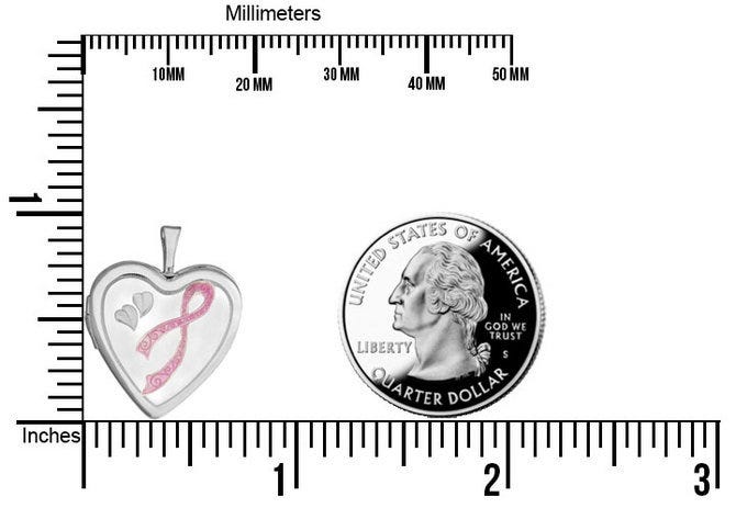 Sterling Silver Breast Cancer Awareness Heart Photo Locket