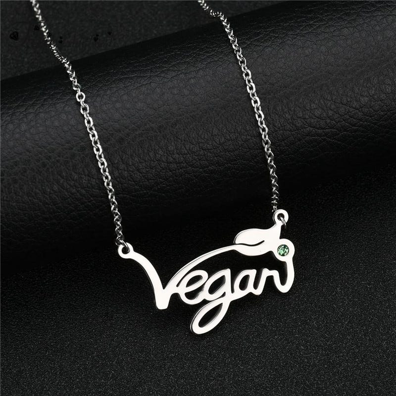 Vegan Necklace with Emerald & 18 Inch Chain