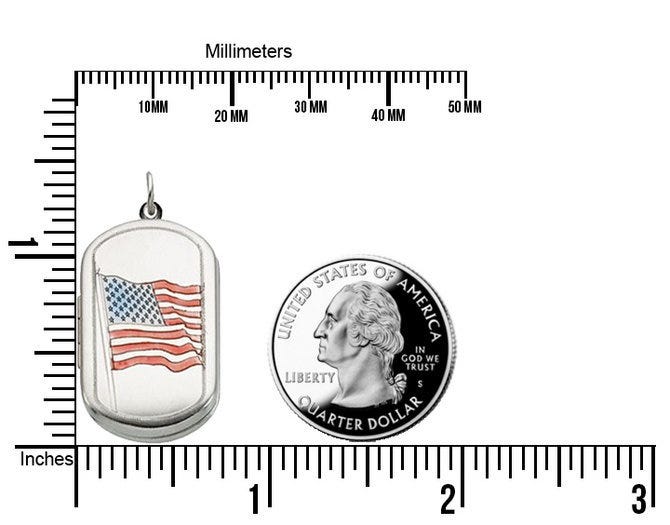 Sterling Silver American Flag Dog Tag Photo Locket