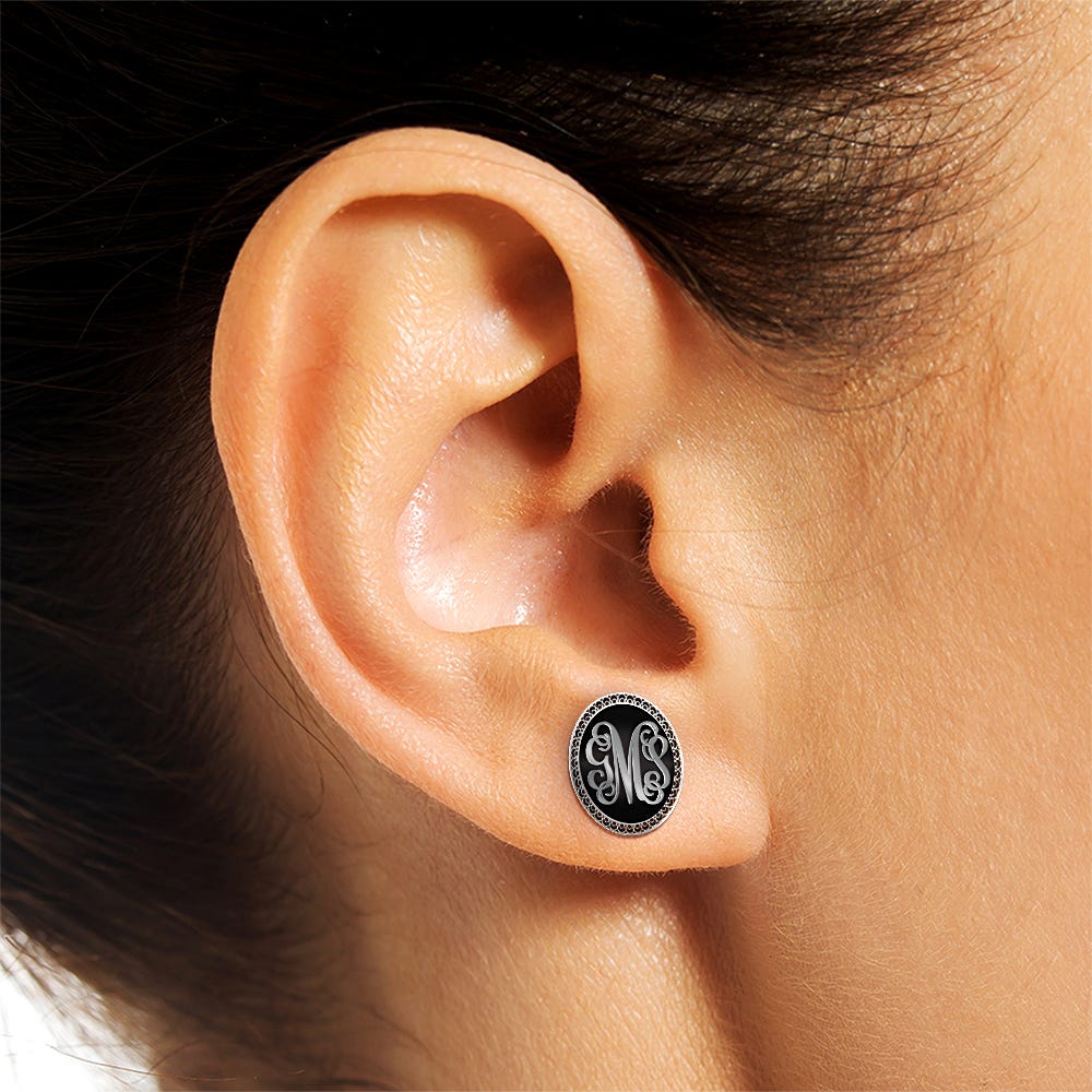 Black Monogram Script Earrings